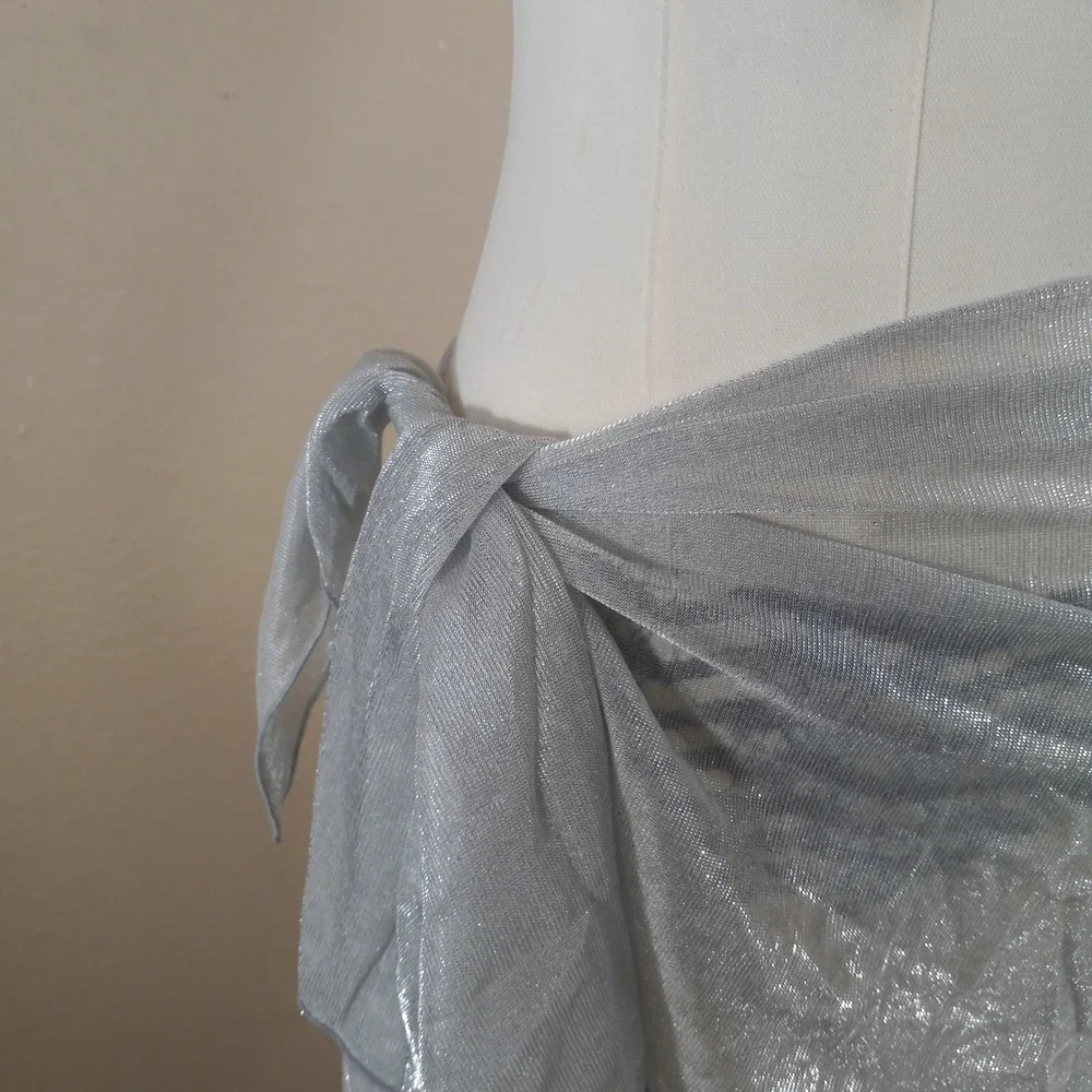 Cover Style Silver Metallic Mesh Sarong Wrap Swimsuit Cover Up One Size Made USA